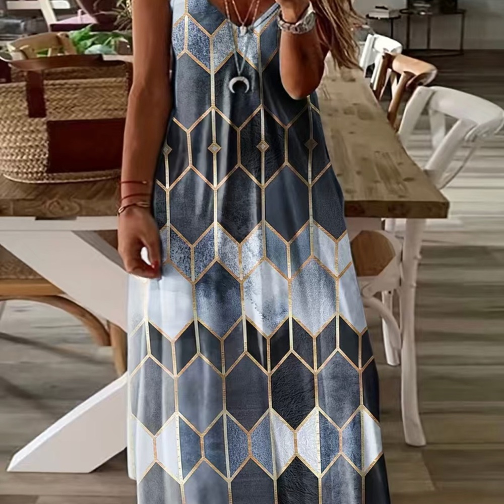 Plus Size Geometric print Cami spaghetti strap dress.